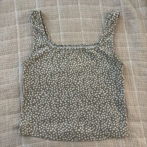 Old Navy Tan and White Dotted Ribbed Square Neck Cropped Tank Top Size M